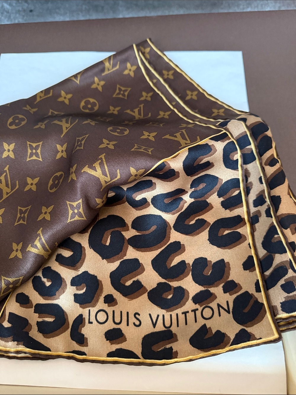 Louis Vuitton Brown & Tan Leopard Monogram Silk Wrap - Picture 3 of 7